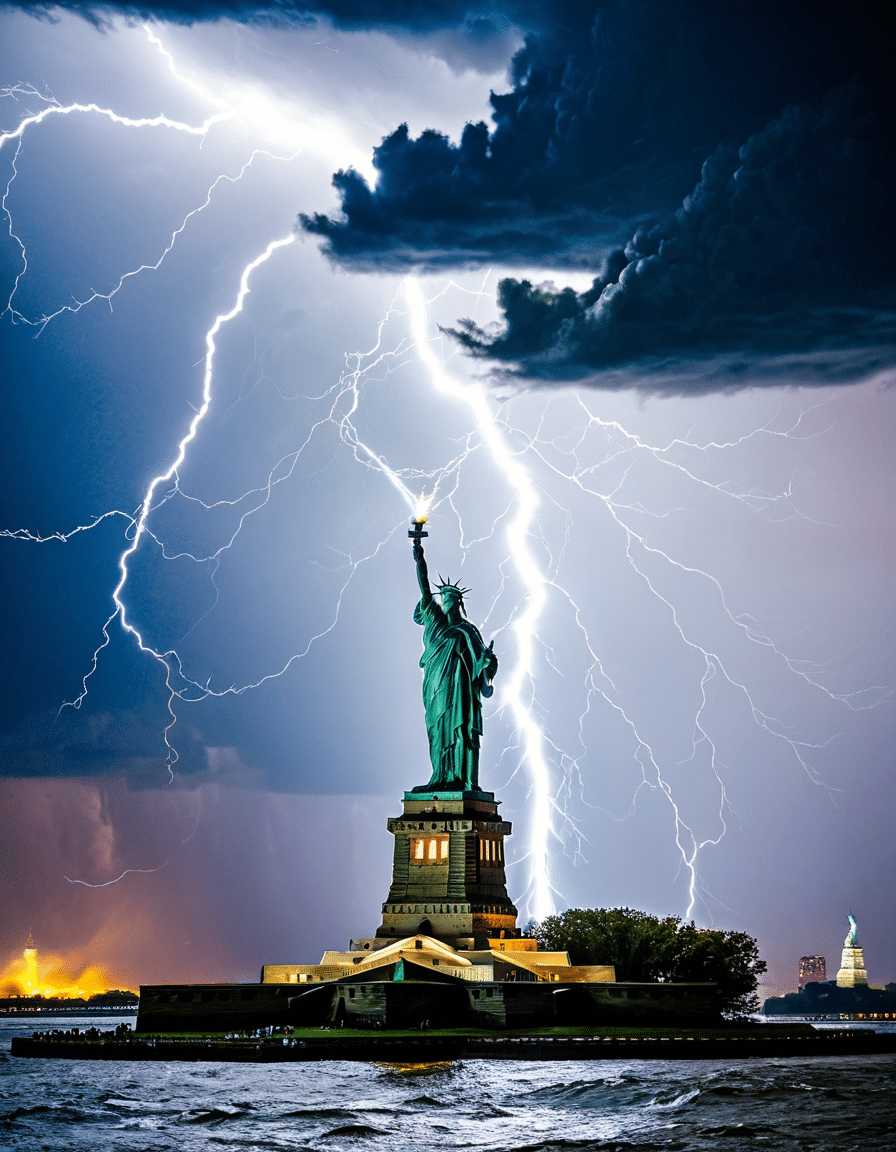 lightning strikes the statue of liberty